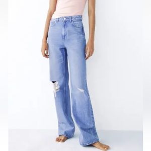 ZARA WOMAN HIGH-RISE STRAIGHT LEG RIPPED JEANS  Light blue 8228/044 …